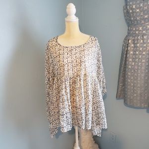 En Creme boho oversized beaded tunic top D9